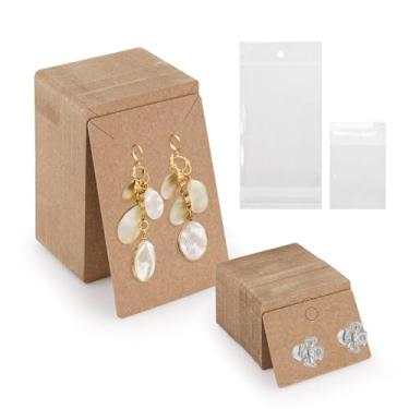 Imagem de Diakey Conjunto de 200 cartões de brinco com sacos, 2 tamanhos, 200 cartões de suporte para exibição de brincos com 200 sacos, etiquetas de papelão para embalagem de orelha, colar, venda de joias