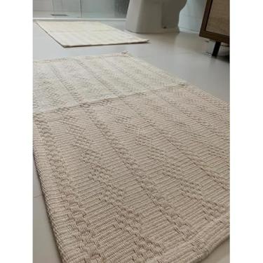 Imagem de Tapete para Banheiro 2 Peças Algodão Antiderrapante Lavável na Máquina Alta Absorção (02 peças-Veneza cru)