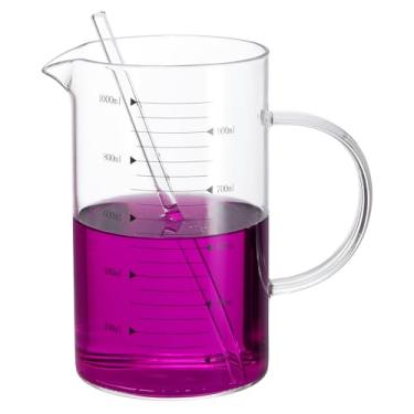 Imagem de PATIKIL Copo medidor de vidro de 1000 ml, copo de vidro borossilicato graduado copos de medida líquida com bico em forma de V de canudo para cozinha e restaurante, balança impressa em preto