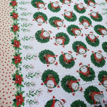 Imagem de Toalha de Mesa Natalina, 140x200 cm, 6 Lugares, PVC Impermeável, Estampa Decorativa, Retangular (Natal Papai Noell Feliz)