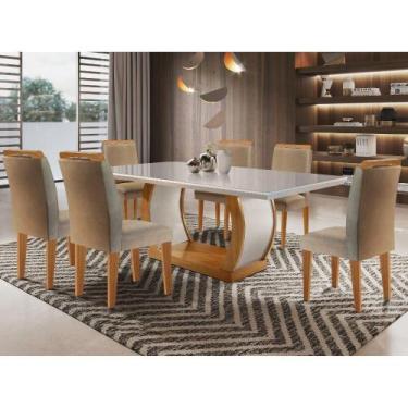Imagem de Mesa de Jantar 6 Cadeiras Tampo de Vidro Off White/Imbuia - MÃveis ruf