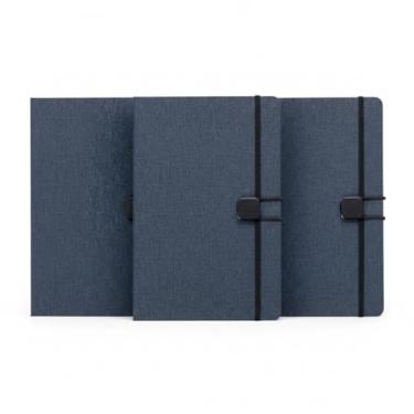 Imagem de Caderno de Anotações com Capa Dura, Tecido Poliéster, Fechamento em Metal, 80 Folhas Pautadas, 21,4x14,5x1,5cm (3, Azul)