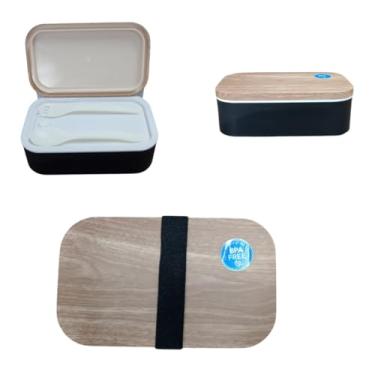 Imagem de Kit Marmiteira com Talheres, 900ml, Plástico PP Livre de BPA, Tampa Dupla com Vedação Hermética, 2 Divisórias, Preta, 20x12x7cm