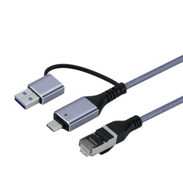 Imagem de Mcbazel Cabo USB A/USB C para Ethernet 2 em 1 de 2 m, cabo de rede LAN tipo C para RJ45 Gigabit, Plug & Play, compatível com MacBook, Nintendo Switch 2, iPad, iPhone 16 Pro/Max