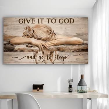 Imagem de GIVE IT TO GODand Go to Sleep Arte de parede em tela rústica - Pôster sem moldura de 30 x 61 cm - Decoração de casa e escritório para sala de estar, quarto, cozinha e café