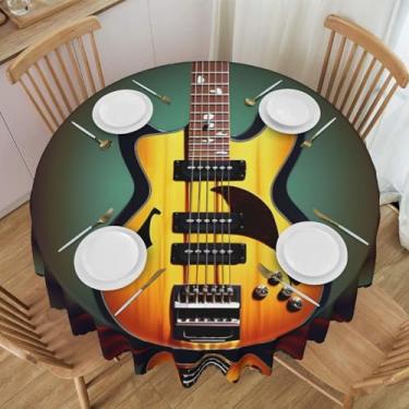 Imagem de SKKNT Toalha de mesa redonda com impressão de instrumentos musicais de guitarra baixo para casa, cozinha, sala de jantar, decorações para casamentos de primavera/verão