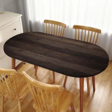 Imagem de TREGAUSI Toalha de mesa oval de grão de madeira com borda elástica à prova d'água para decoração de cozinha, sala de jantar, mesa, adequada para mesa oval de 107 x 152 cm, estilo 10