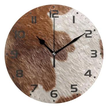 Imagem de JUZIHAI Relógio de parede de couro de vaca silencioso, sem tique-taque, relógios de parede redondos operados por bateria, fácil de ler, relógio decorativo de parede para casa, cozinha, sala de estar