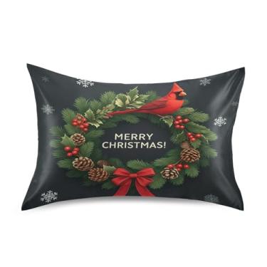 Imagem de Qilmy Fronhas de cetim de guirlanda de Natal, fronha de seda respirável macia com fecho de envelope para sofá-cama, tamanho padrão 66 x 50 cm