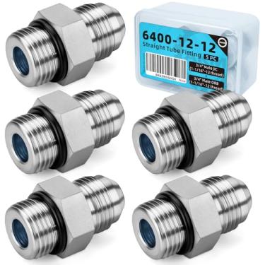 Imagem de Acessórios adaptadores de mangueira hidráulica reta, 6400-12-12 3/10.2 cm JIC (1 1/40.6 cm-12 thread) x ORB de 3/10.2 cm (1 1/40.6 cm-12 thread) conectores machos x pacote com 5