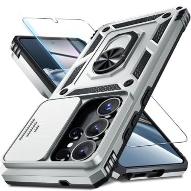 Imagem de Janmitta Compatível com Samsung Galaxy S26 Ultra, capa de lente de câmera deslizante embutida + protetor de tela + suporte de anel de dedo, capa de telefone de corpo inteiro resistente à prova de