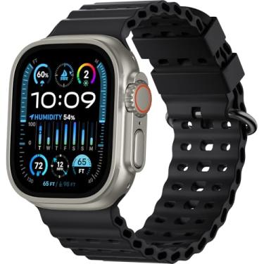 Imagem de Lerobo Pulseira Ocean Band compatível com Apple Watch Ultra 3/2/1 de 49 mm, série 11 10, 45 mm séries 9 8 7,44 mm séries 6 5 4 SE, série 3/2/1 de 42 mm, pulseira esportiva respirável de silicone para