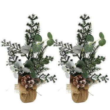 Imagem de Kit 2 Arranjos Enfeite De Mesa Rústico Natal Folhagens E Pinha Natural 37cm - Magizi