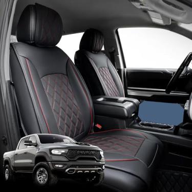 Imagem de Capas de assento de carro para Dodge Ram 2009-2022 1500, 2010-2022 2500/3500 Pickup Crew Quad Double Mega Cab Impermeável Couro Personalizado Acessórios de Assento de Carro (Apenas Frontal)