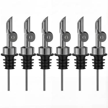 Imagem de BETTFOR Bicos de despejo de licor automáticos, pacote com 6, despejador de vinho e dispensador de azeite de oliva de aço inoxidável 304 à prova de vazamento com silicone de grau alimentício para