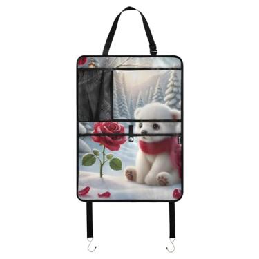 Imagem de ODAWA Bear Rose White Assento Traseiro para Carro Almofada Antichute, Pacote com 2 Protetores de Assento de Carro para Cadeirinha Infantil