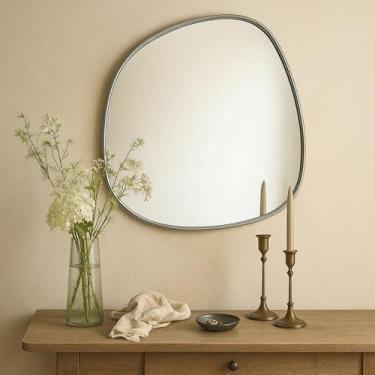 Imagem de TEHOME Espelho de parede assimétrico assimétrico assimétrico de prata antigo, formato irregular, espelho de parede de banheiro