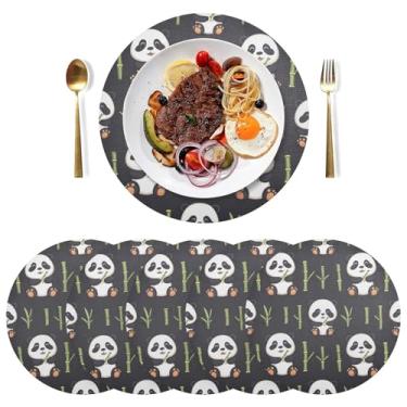 Imagem de Jogo americano Panda preto de mesa, conjunto de 6, 38 cm resistente ao calor, jogo americano de jantar de PVC, para mesa de jantar, mesa de cozinha