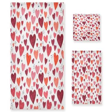 Imagem de Wassud Conjunto de 3 toalhas de banho de coração para Dia dos Namorados, toalhas super macias e absorventes para banheiro, toalhas de banho de secagem rápida, toalha de banho para academia, spa, hotel