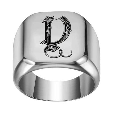 Imagem de Moda 26 inglês inicial titânio aço masculino anel para homens retro pu