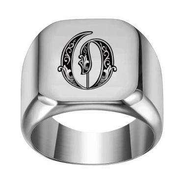 Imagem de Moda 26 inglês inicial titânio aço masculino anel para homens retro pu