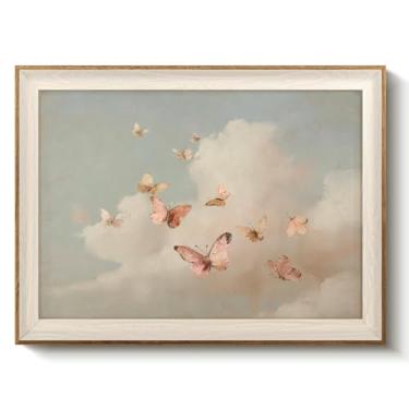 Imagem de VIYYIEA Arte de parede emoldurada para sala de estar, impressões em tela de borboletas nas nuvens, decoração de casa de fantasia, imagem de pintura emoldurada impressa, decoração de parede de quarto
