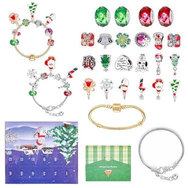 Imagem de ZJchao Kit de Fabricação de Pulseira de Natal, Contas de Artesanato DIY Com Pingente de maçã de Floco de Neve de árvore de Natal de Liga, para Meninas, Crianças, Caixa de Presente, (Tipo 5)