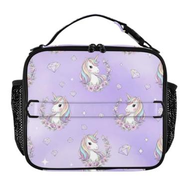 Imagem de Lancheira fofa de cavalos arco-íris diamante roxo para mulheres, meninas, lancheira personalizada, infantil, masculina, lancheira para trabalho, bolsa térmica portátil isolada para escola