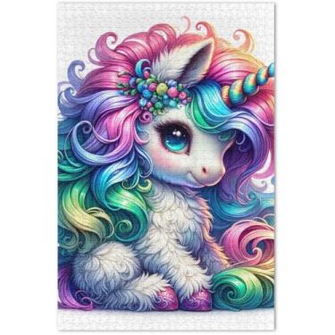 Imagem de Quebra-cabeça de unicórnio fofo de 1000 peças para adultos família amantes presentes quebra-cabeça cenário de outono arte floral, 75 x 40 cm