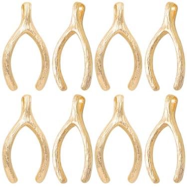 Imagem de Beebeecraft 1 caixa com 20 peças de amuletos Wish Bone Lucky em latão banhado a ouro 18 K para fabricação de joias, colar, pulseiras, brinco, acessórios de artesanato DIY