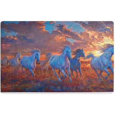 Imagem de TSENQUE Capacho de cavalos com pintura de animais personalizado, tapete engraçado para varanda frontal, tapete para uso externo, absorvente, antiderrapante, lavável, 81 x 50 cm