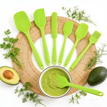 Imagem de Conjunto de 6 espátulas de borracha, raspador de tigela de silicone e colher de espátula plana para cozinha, utensílios de cozinha flexíveis resistentes ao calor (verde)