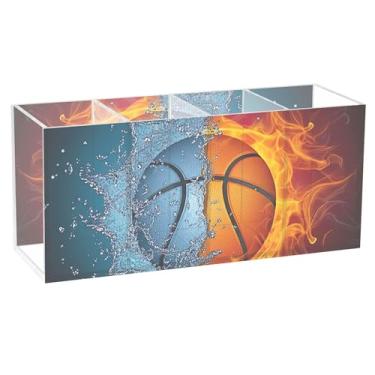 Imagem de TSENQUE Porta-lápis acrílico de basquete com estampa de animal para mesa, fofo, personalizado, pincel de maquiagem, suporte artístico, decoração de mesa, acessórios de escritório