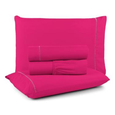Imagem de Kit Jogo Lençol Cama Box Casal Queen King Solteiro Berço 400 Fios Micro Varios Tamanhos(PINK,SOLTEIRO)