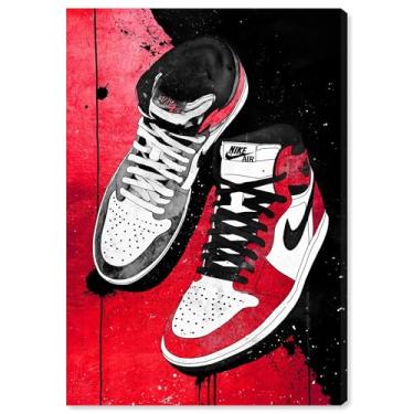 Imagem de Tênis em tela vermelha e preta, arte de parede da Art Remedy, Gallery Wrapped, 25 x 38 cm