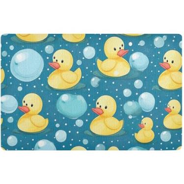 Imagem de Tapete de porta personalizado de patos amarelos em azul tapete de porta engraçado à prova d'água decoração de entrada tapete de banho absorvente de água antiderrapante 81 cm x 50 cm