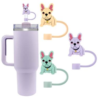 Imagem de Capas de palha de silicone fofas para copos Stanley 20/30/1,134.0 g - 10 mm/0,4 pol. Design de flores tampas à prova de poeira - Protetor reutilizável para canudos de 9-10 mm