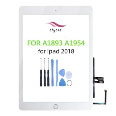 Imagem de STYCES Substituição de digitalizador de tela sensível ao toque para iPad 2018 A1893 A1954, tela de vidro frontal de 9,7 polegadas com botão Home para ipad 6ª geração, ferramentas fita dupla face