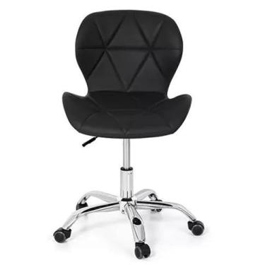 Imagem de Cadeira Penteadeira Slim Giratória com Estofado e Base Cromada - Design Eiffel para Quarto ou Área de Maquiagem (Preto)