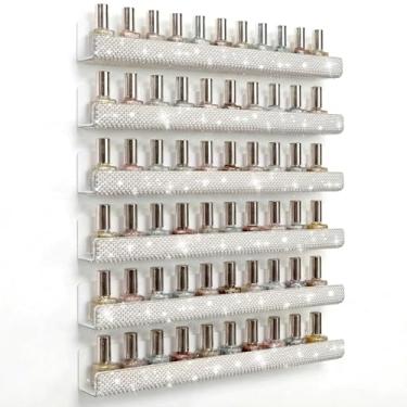 Imagem de YMVV Prateleira de esmalte de parede – Suporte de esmalte de cristal pérola diamante de 38 cm, armazenamento de cosméticos e produtos de beleza, pacote com 6