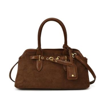 Imagem de Bolsa feminina de camurça sintética, bolsa Hobo, ombro despojado, bolsa de couro, bolsa tiracolo vintage, bolsa de outono, Marrom, 12.99 inches (L) x 4.13 inches (W) x 6.69 inches (H)