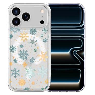 Imagem de MAYCARI Capa para iPhone 15 Pro Max, linda capa de telefone magnética transparente com flocos de neve de Natal, compatível com MagSafe, capa protetora transparente à prova de choque para mulheres e