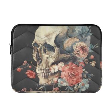 Imagem de Capa para laptop em aquarela crânio, rosas, escura, leve, leve, durável, trabalho, viagem, tablet, bolsa de computador para mulheres, de 13 a 14 polegadas