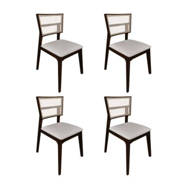 Imagem de Kit 4 Cadeiras De Jantar Tela Premium Madeira Maciça Manuela Bege Veludo Castanho