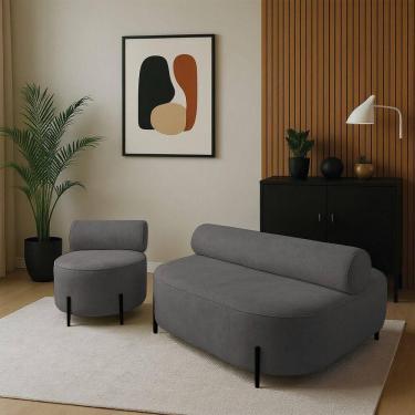 Imagem de Sofá Sala Ilha Orgânico E 1 Poltrona 125cm éden Pé Aço Preto Bouclê Grafite E03 - D`rossi