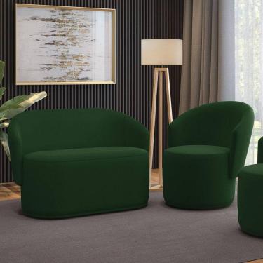 Imagem de Sofá Namoradeira E Poltrona Orgânica Para Sala Malu Suede Verde M11 - D`rossi