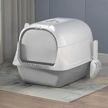 Imagem de Caixa de Areia Fechada Grande para Gatos com Pá Higiênica e Borda Antivazamento Antiodor(Cinza + Pá)