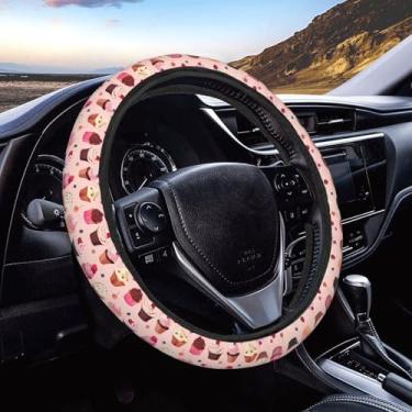 Imagem de Buyidec Pretty Cupcakes Capas de volante antiderrapantes elasticidade acessórios de carro protetor de volante universal 38 cm para carros, veículos SUV, caminhões