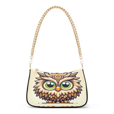Imagem de Linda bolsa de ombro com corrente de coruja marrom, bolsa Hobo com estampa artística para mulheres, bolsa média com zíper e vários estilos de transporte