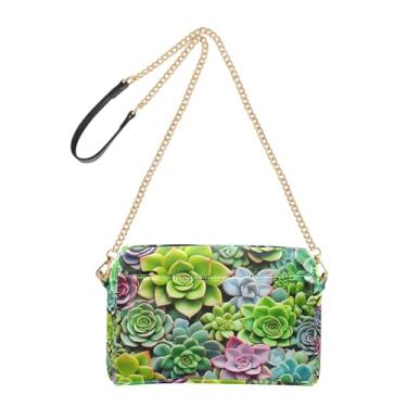 Imagem de Joitme Bolsa tiracolo feminina para plantas suculentas, colorida, verde, bolsa de ombro fofa de couro sintético com alça de corrente